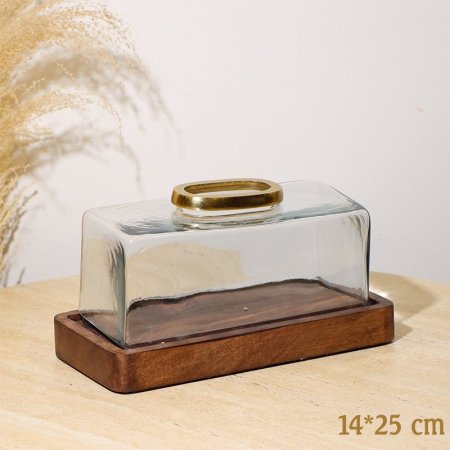 بكيت محارم زجاج 25*14سم  8239149 قاعدة خشب هندي %ه10