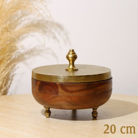 مضيفة مدور20سم خشب 8239151 مسكة وارجل نحاس هندي %ه10