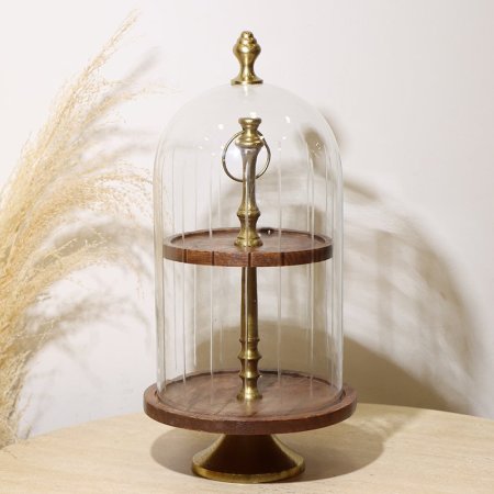 مضيفة 2 طبقة مدور نحاس هندي خشب 8239158 غطا زجاج قفص %ه10