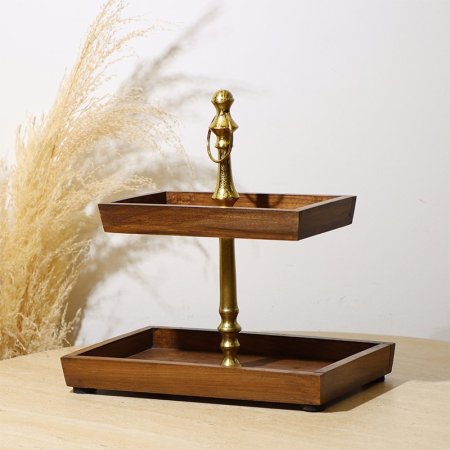 مضيفة 2 طبقة مستطيل 8239164 خشب هندي مسكة نحاس %ه10