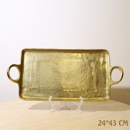 صينية مستطيل 43*24سم 8239179 نحاس ذهبي بيدين حلقة %ه10