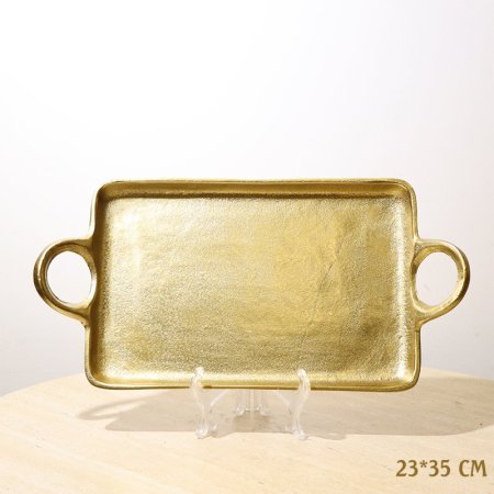 صينية مستطيل 35*23سم 8239180 نحاس ذهبي بيدين حلقة %ه10