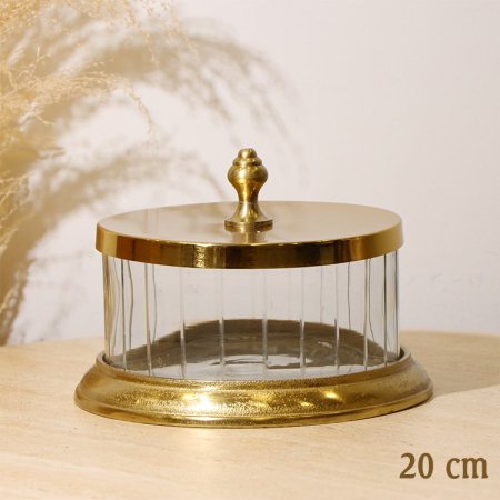 مضيفة زجاج مدور محزز 20سم 8239190 غطاوقاعدة نحاس هندي %ه10