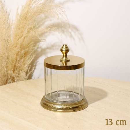 مضيفة مدور 13سم زجاج 8239191 قاعدة وغطا نحاس هندي %ه10