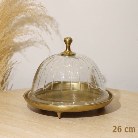 جاط كيك مدور 26سم 8239210 غطا زجاج قاعدة نحاس هندي %ه10