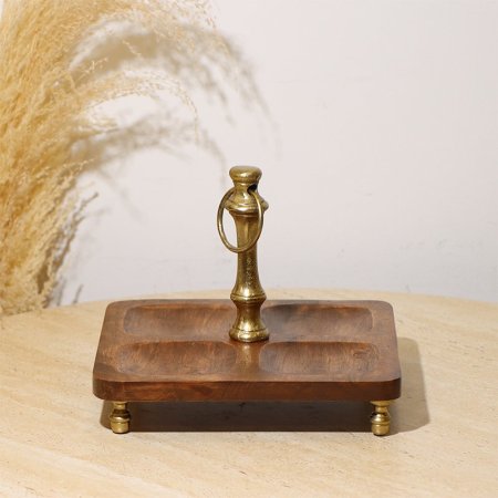 مضيفة 2 طبقة مربع نحاس هندي خشب يد حلقة 8239215  %ه10