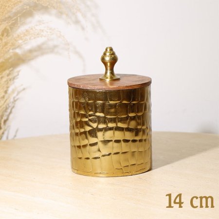 مضيفة مدور14سم نحاس مبلط 8239236 غطا خشب هندي %ه10