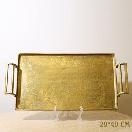 صينية مستطيل 49*29سم 8239237 نحاس ذهبي بيدين مقبض %ه10