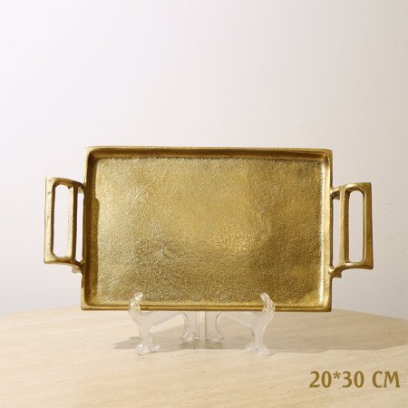 صينية مستطيل 30*20سم 8239238 نحاس ذهبي بيدين مقبض %ه10