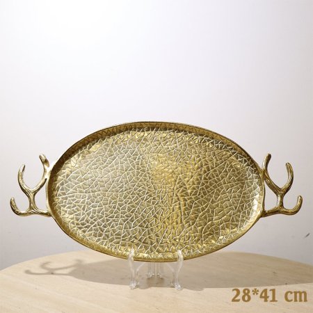 صينية بيضاوي 41*28سم 8239254 نحاس هندي بيدين قرن غزال %ه10