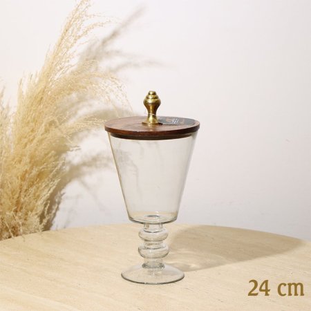 مضيفة مدور 24سم شكل كأس كبير 8239267 غطا خشب هندي مسكة نحاس هندي %ه10