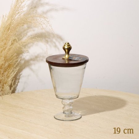 مضيفة مدور 19سم شكل كأس كبير 8239268 غطا خشب هندي مسكة نحاس هندي %ه10