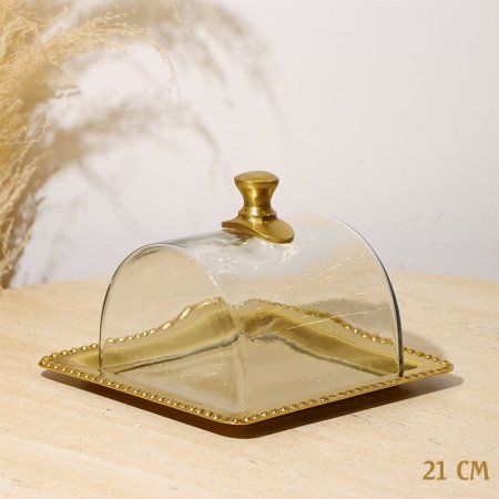 مضيفة مربع 21سم قاعدة نحاس 8239269 غطا زجاج مسكة نحاس %ه10