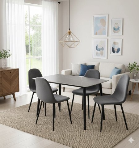 طقم طاولة مستطيل وجه جرانيت ابيض+ 4 كراسي سكني +