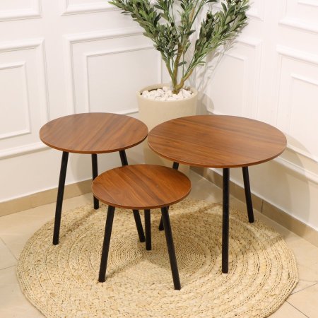 طقم اسكملات/3 مدور خشب بني ارجل حديد اسود EL25/2 =ك5